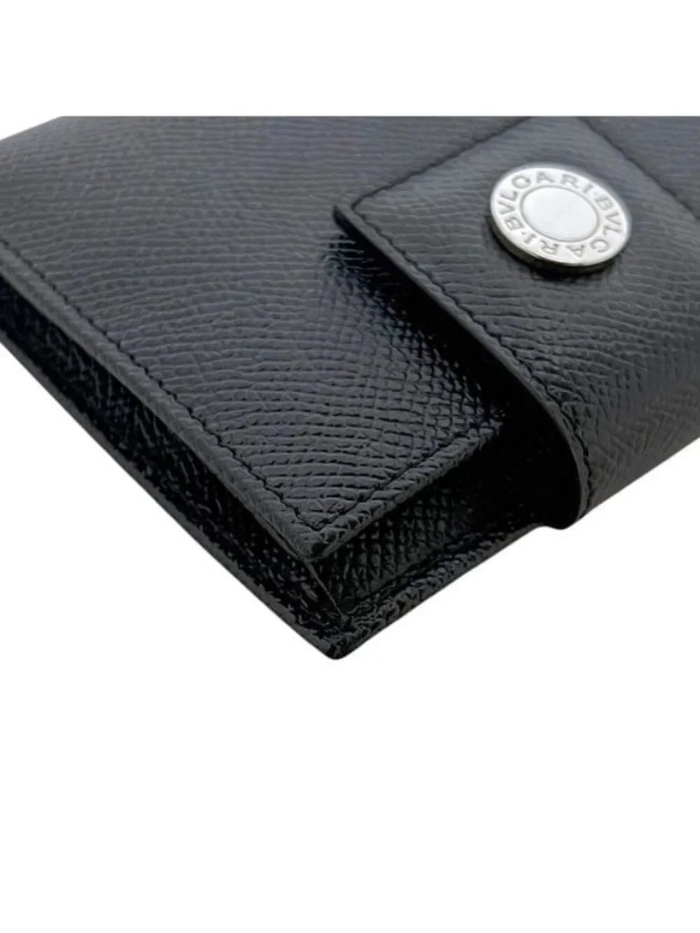 Bvlgari Bifold Wallet Black Gray Leather Hook Mini Compact